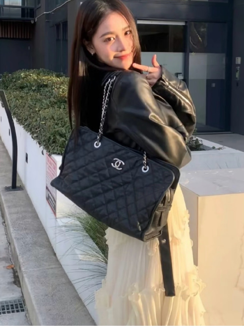 CHANEL Black Caviar Quilted Tote – Silver-Tone Hardware